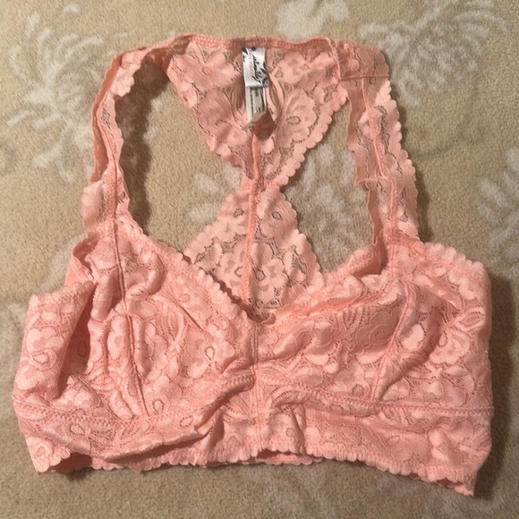 Free People NWOT Lace Bralette or Halter Top S in Pink / Peach Racerback Lined - Picture 1 of 7